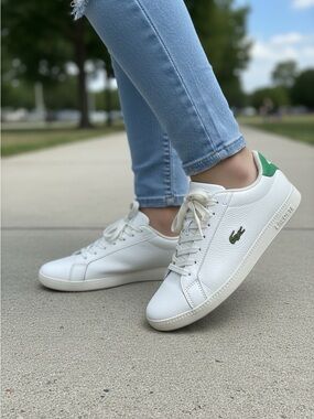 Lacoste White Leather Sneaker with Green Croc Logo preppy old money tennis size6